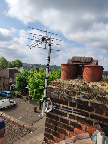 New Digital Aerial installed in harpenden using a strapping bracket .